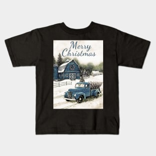 Blue retro car Christmas tree - Merry Christmas Kids T-Shirt